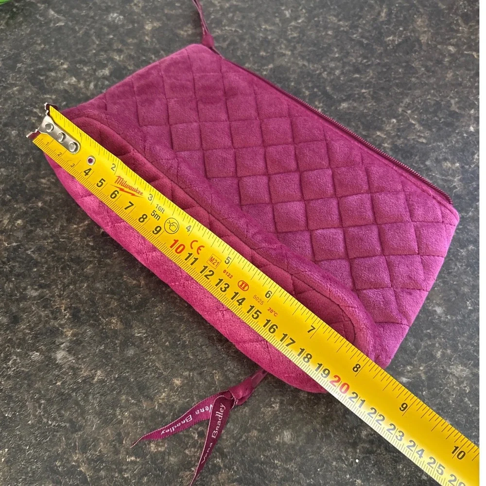 Vera Bradley Magenta Pink Quilted Velvet Cosmetic Bag Travel Organizer Pouch